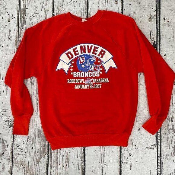 Vintage 80s Denver Broncos Super Bowl XXI 1987 Logo 7 Football Sweatshirt - Picture 1 of 6